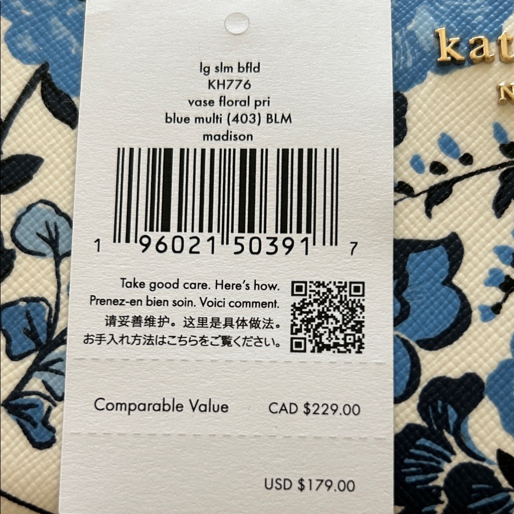 Kate Spade White and Blue Floral Wallet - Picture 3 of 6